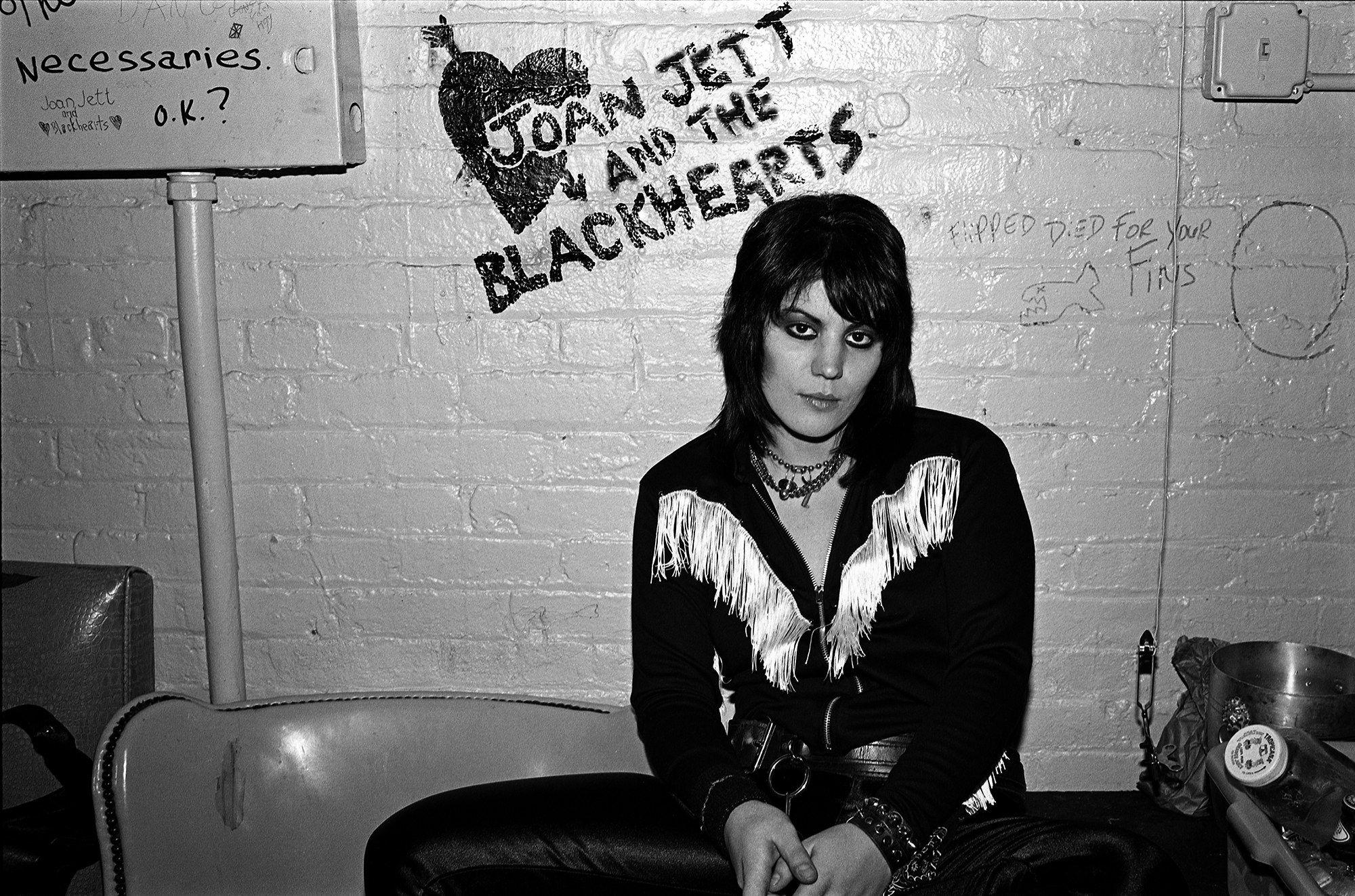 Joan Jett giving leather, fringe and attitude backstage in 1981.